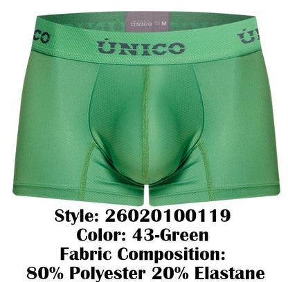 Green unico men’s boxer briefs frog trunks color 43 made of 80% polyester 20% elastane shown from the front