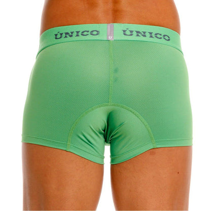 Green unico men’s cycling briefs frog trunks color 43 with padded seat area and textured fabric back side view