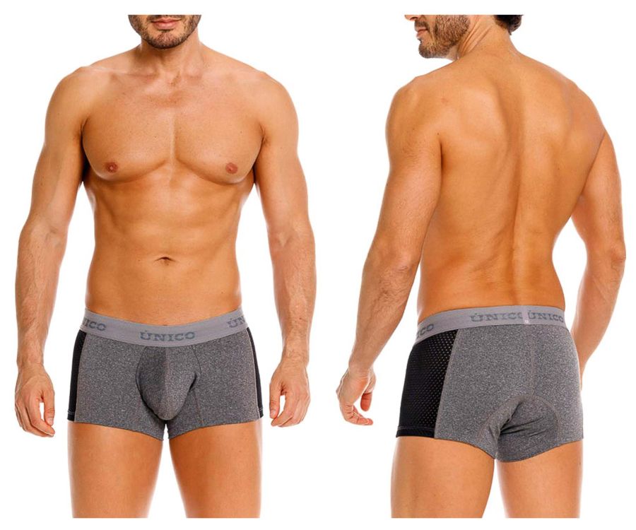 Gray and black unico 26020100121 brio men’s briefs with textured fabric waistband in color 59 gray front view