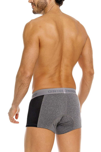 Unico 26020100121 Brio trunks gray boxer briefs with black mesh trim and branded elastic waistband
