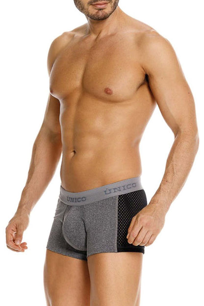 Gray and black mesh-patterned Unico 26020100121 Brio trunks boxer briefs with branded elastic waistband