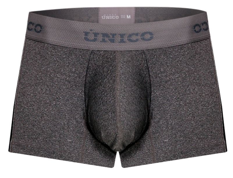 Gray heathered men’s briefs with a matching unico branded elastic waistband in gray from unico 26020100121 brio trunks