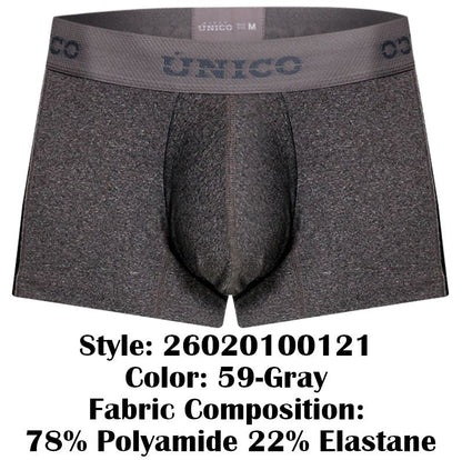 Gray unico brio trunks men’s boxer briefs with textured fabric and supportive design color 59-gray