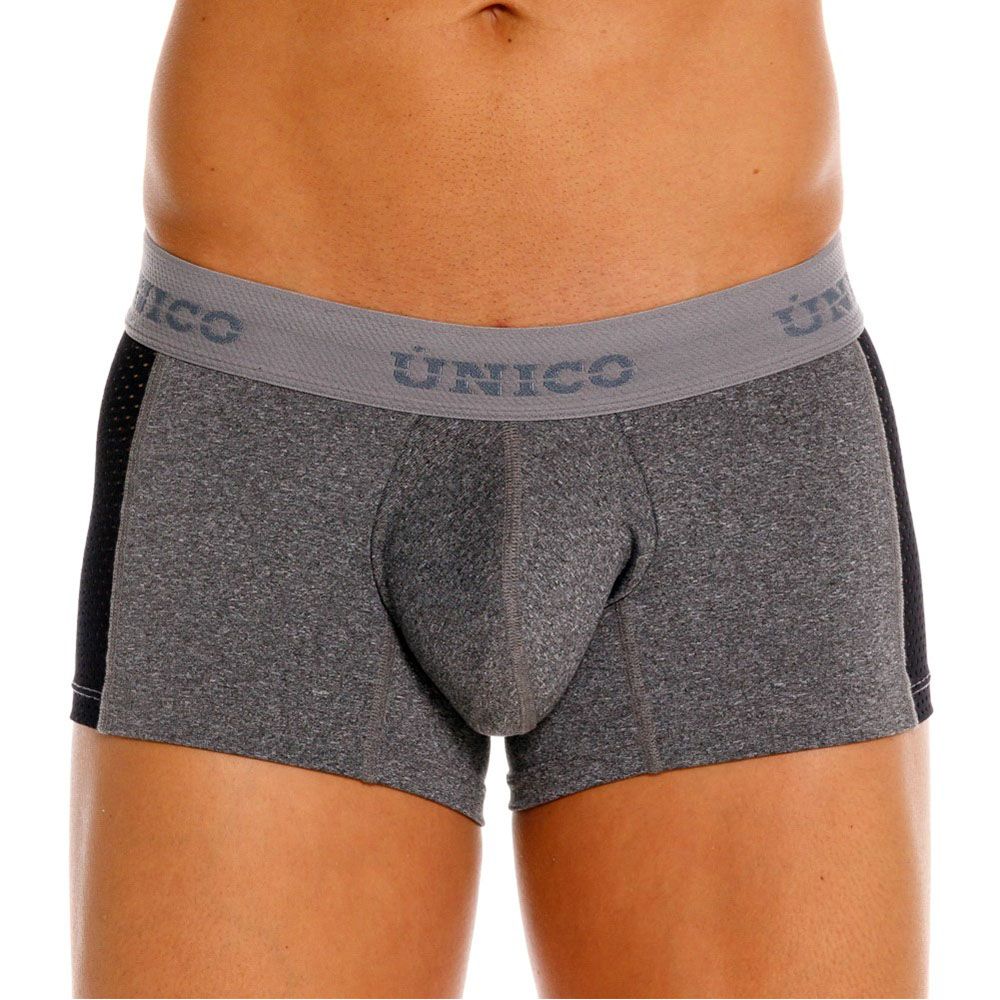 Unico 26020100121 Brio trunks gray heathered briefs with black side panels and unico elastic waistband