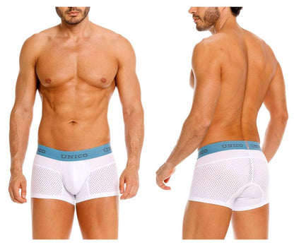 White mesh unico sedoso trunks with light blue elastic waistband in color 00-white for comfortable wear