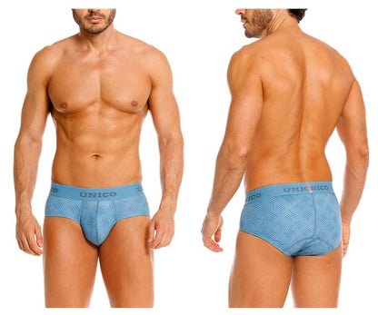 Light blue unico 26020101111 lenoso briefs featuring subtle wavy fabric pattern for comfortable wear