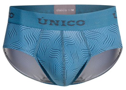 Unico 26020101111 lenoso briefs blue men’s briefs with wavy line pattern and gray interior lining