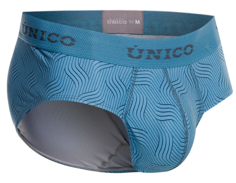 Light blue unico 26020101111 lenoso men’s briefs with subtle wave pattern and gray interior lining