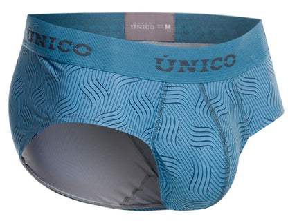 Light blue unico 26020101111 lenoso men’s briefs with subtle wave pattern and gray interior lining