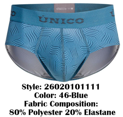 Blue unico men’s lenoso briefs 26020101111 with wavy pattern and gray interior lining in color 46 blue