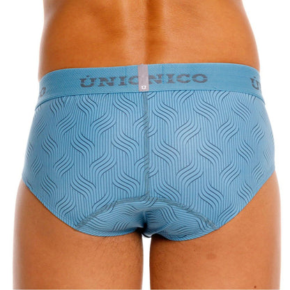 Light blue Unico 26020101111 Lenoso briefs with subtle wavy line pattern across fabric for comfortable wear
