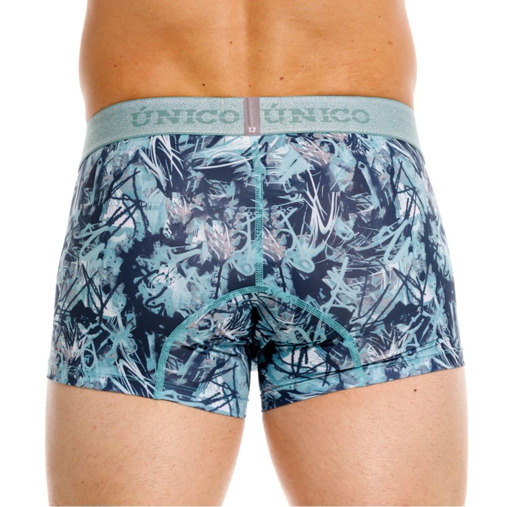 Blue and black graffiti-patterned boxer briefs with light gray unico waistband trunks color 43-blue