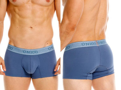Blue unico boxer briefs with light blue branded elastic waistband premium men’s everyday essential teal color