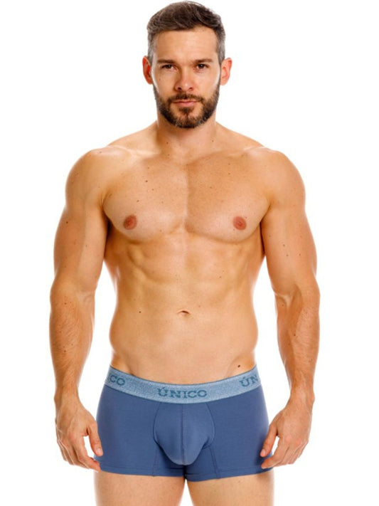 Blue men’s briefs with a light blue unico elastic waistband classic trunks in teal for premium everyday wear