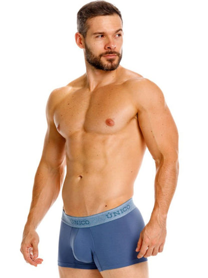 Blue unico boxer briefs with matching elastic waistband classic trunks premium men’s everyday essential teal