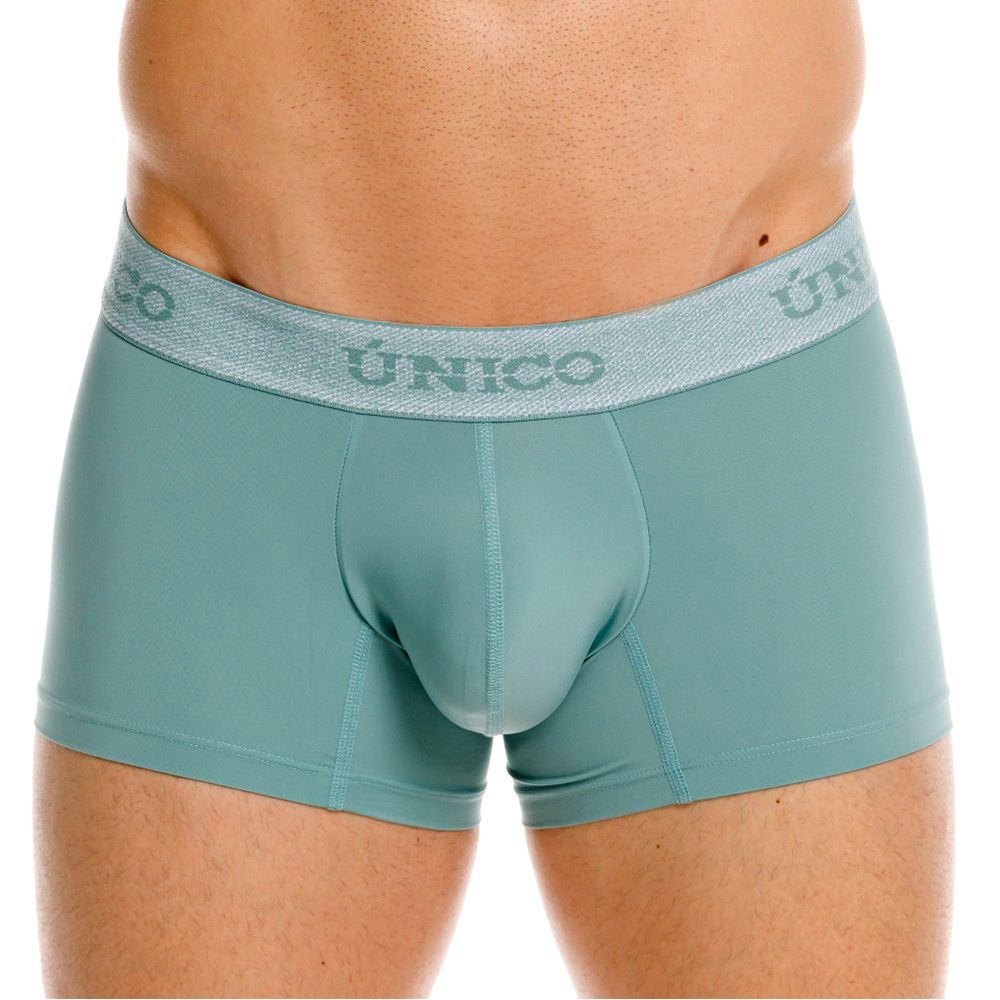 Teal unico 26040100121 ceramic trunks with textured gray waistband featuring the brand name in green color