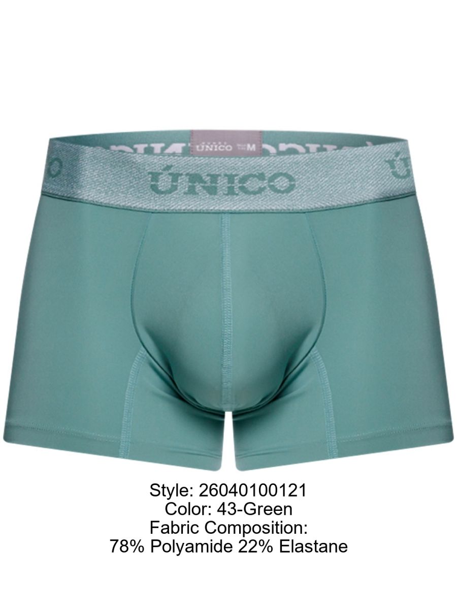 Teal men’s boxer briefs with silver glitter waistband featuring único logo ceramic trunks color 43 green