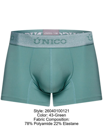 Teal men’s boxer briefs with silver glitter waistband featuring único logo ceramic trunks color 43 green