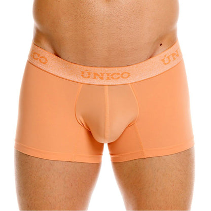 Orange unico mens boxer briefs in apricot with smooth form-fitting fabric and subtle waistband branding for premium style