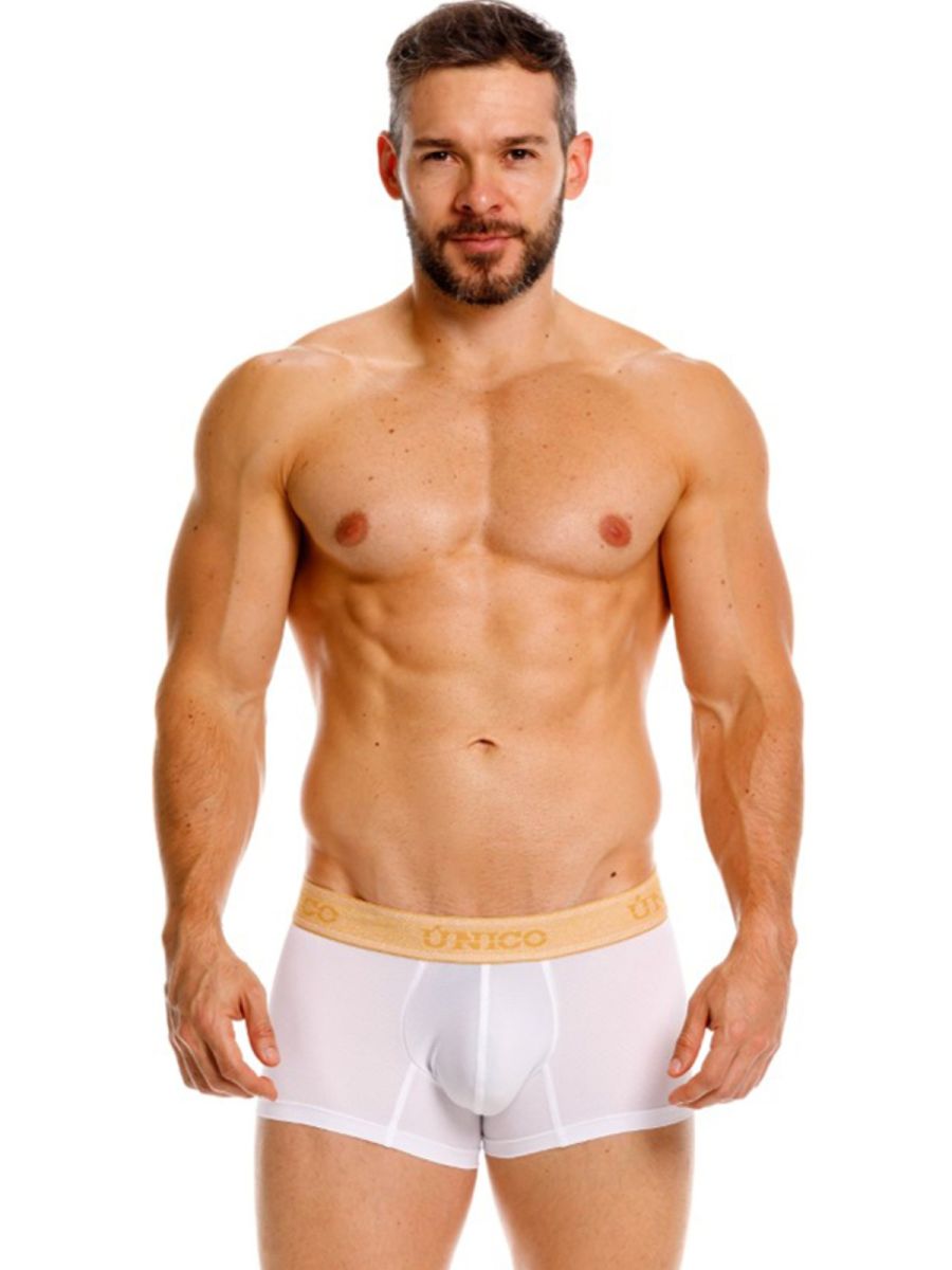 White unico 26040100125 amber trunks with tan elastic waistband and gold logo premium athletic fit briefs