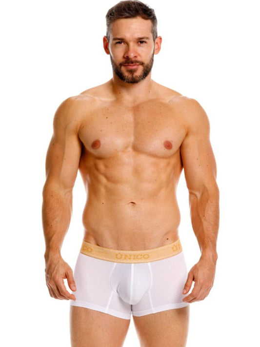 White unico 26040100125 amber trunks with tan elastic waistband and gold logo premium athletic fit briefs
