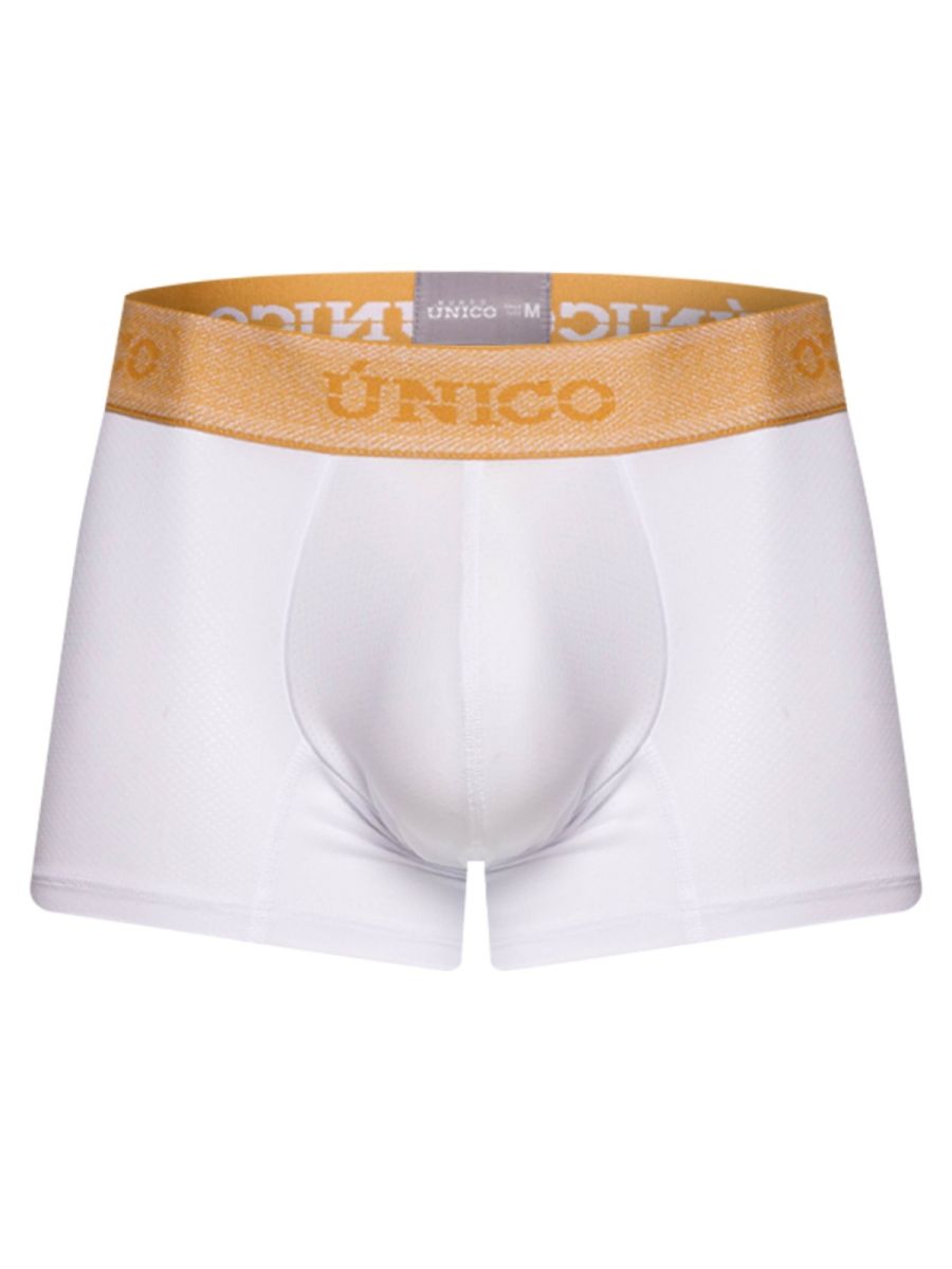 White boxer briefs with gold unico waistband premium athletic fit in color 00-white for active wear