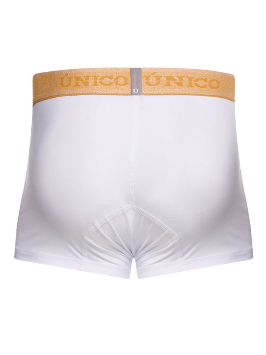 White unico 26040100125 amber trunks with tan waistband and gold unico logo in premium athletic fit briefs