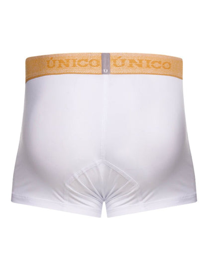 White unico 26040100125 amber trunks with tan waistband and gold unico logo in premium athletic fit briefs