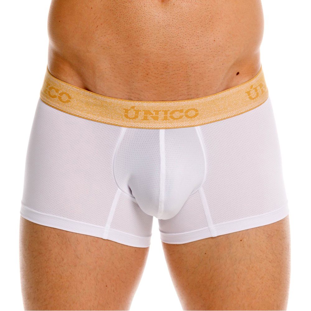 White Unico boxer briefs with gold elastic waistband branded Unico 26040100125 Amber trunks premium athletic fit