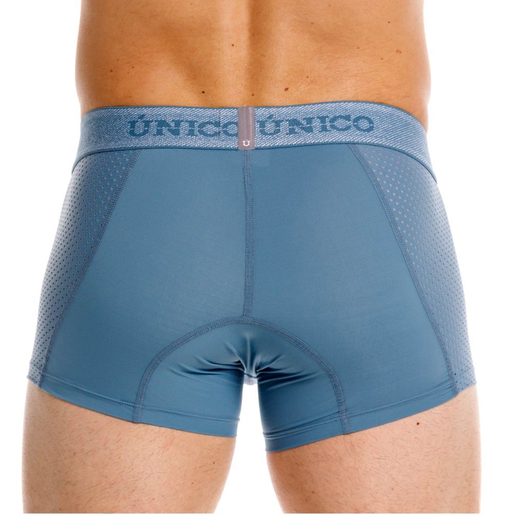 Blue unico classic trunks with mesh panel and waistband logo in color 46-blue for premium athletic comfort