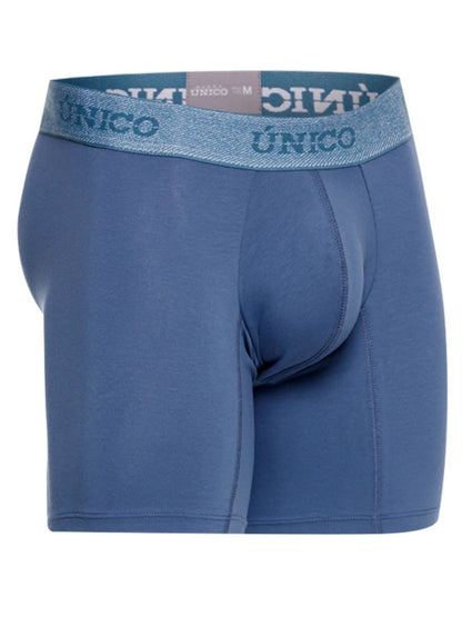 Blue unico men’s classic boxer briefs in teal with textured waistband and matching brand name for premium comfort