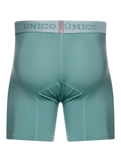 Teal unico ceramic boxer briefs with matching elastic waistband and gray unico logo for comfortable everyday wear