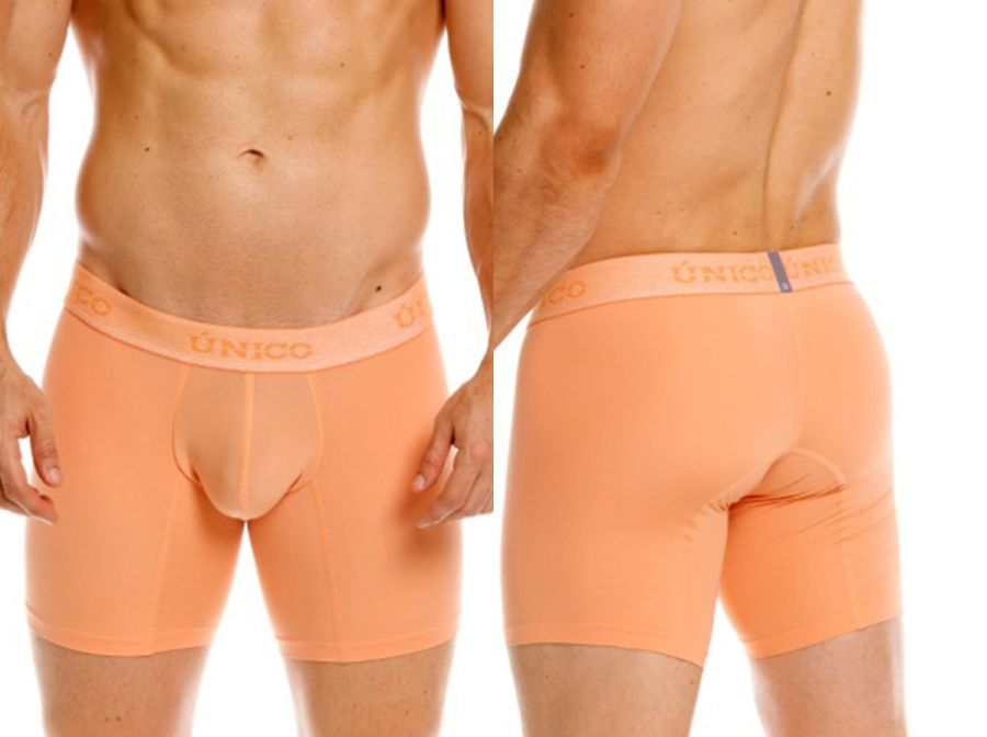 Orange unico mens boxer briefs in apricot with smooth form-fitting design and elastic waistband for essential comfort