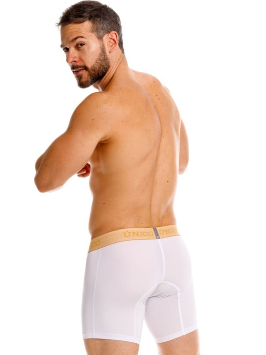 White boxer briefs with gold unico waistband offering premium comfort in amber 26040100225 style