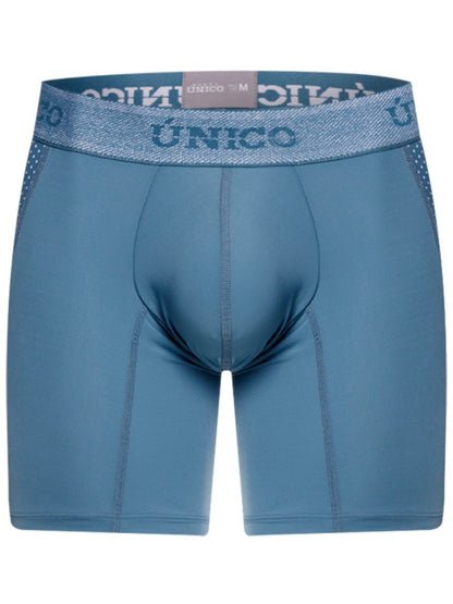 Blue unico classic boxer briefs with textured waistband and subtle perforated side panels for premium comfort