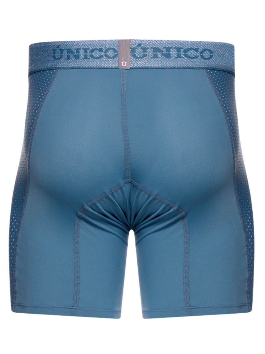 Blue unico classic boxer briefs with textured waistband and mesh panels in premium comfort fit color 46 blue