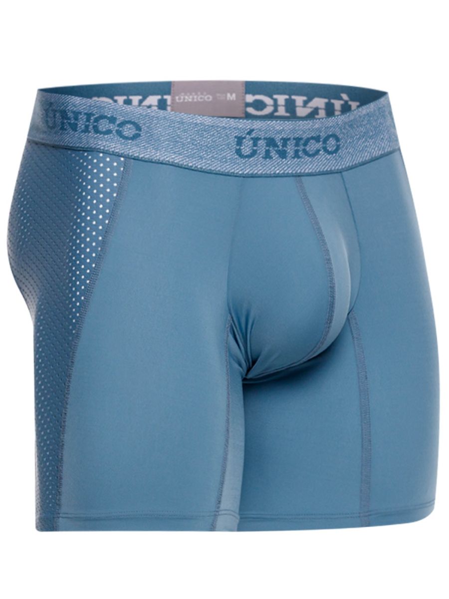 Light blue unico 26040100227 classic boxer briefs with textured perforated side panel and elastic waistband for premium comfort