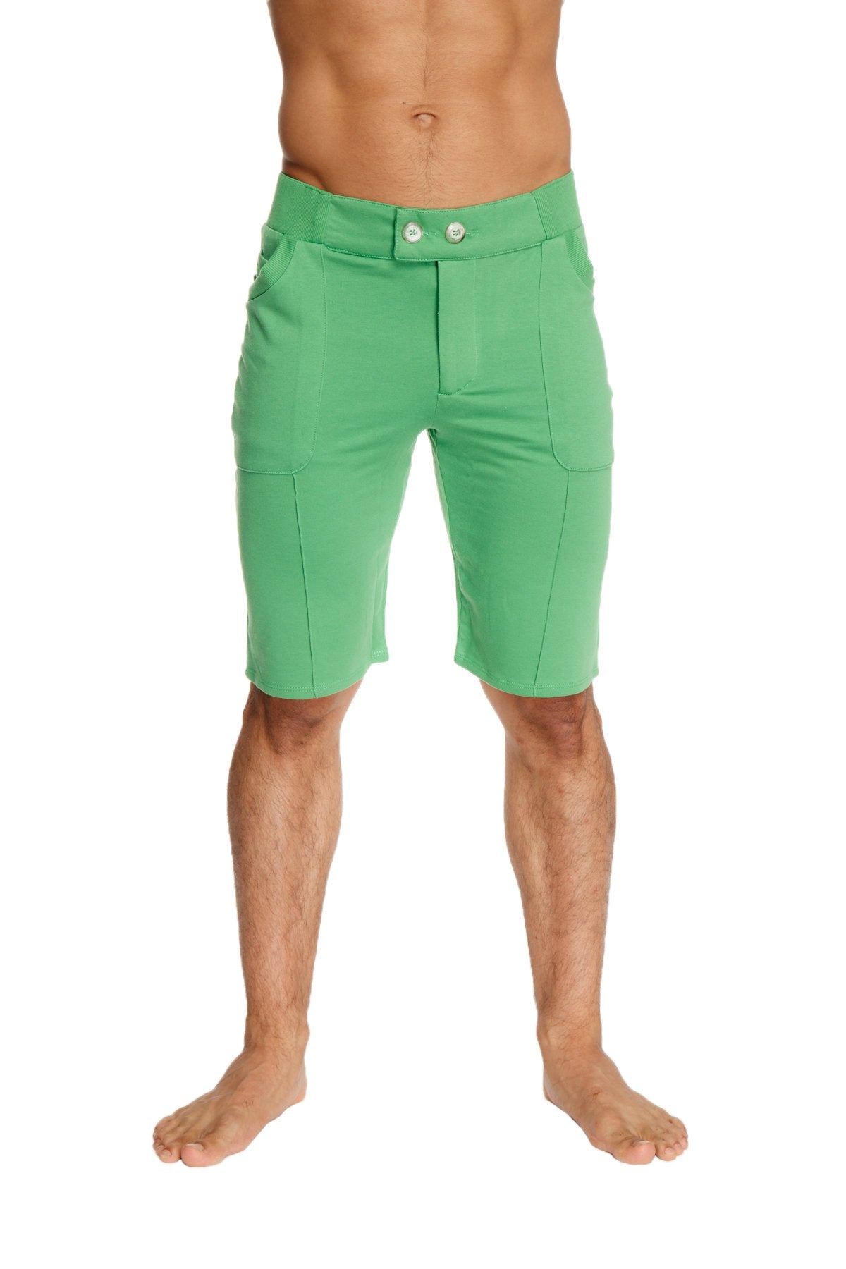 Urban tactical at home dress shorts in bamboo green with a sleek fit and two-button waist closure
