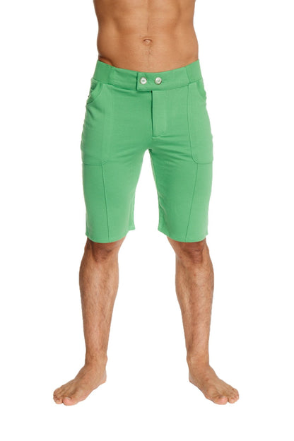 Urban tactical at home dress shorts in bamboo green with a sleek fit and two-button waist closure