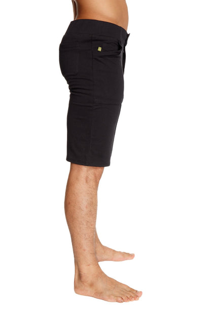Urban tactical at home dress shorts black with drawstring waist and yellow logo on side pocket mid-thigh length