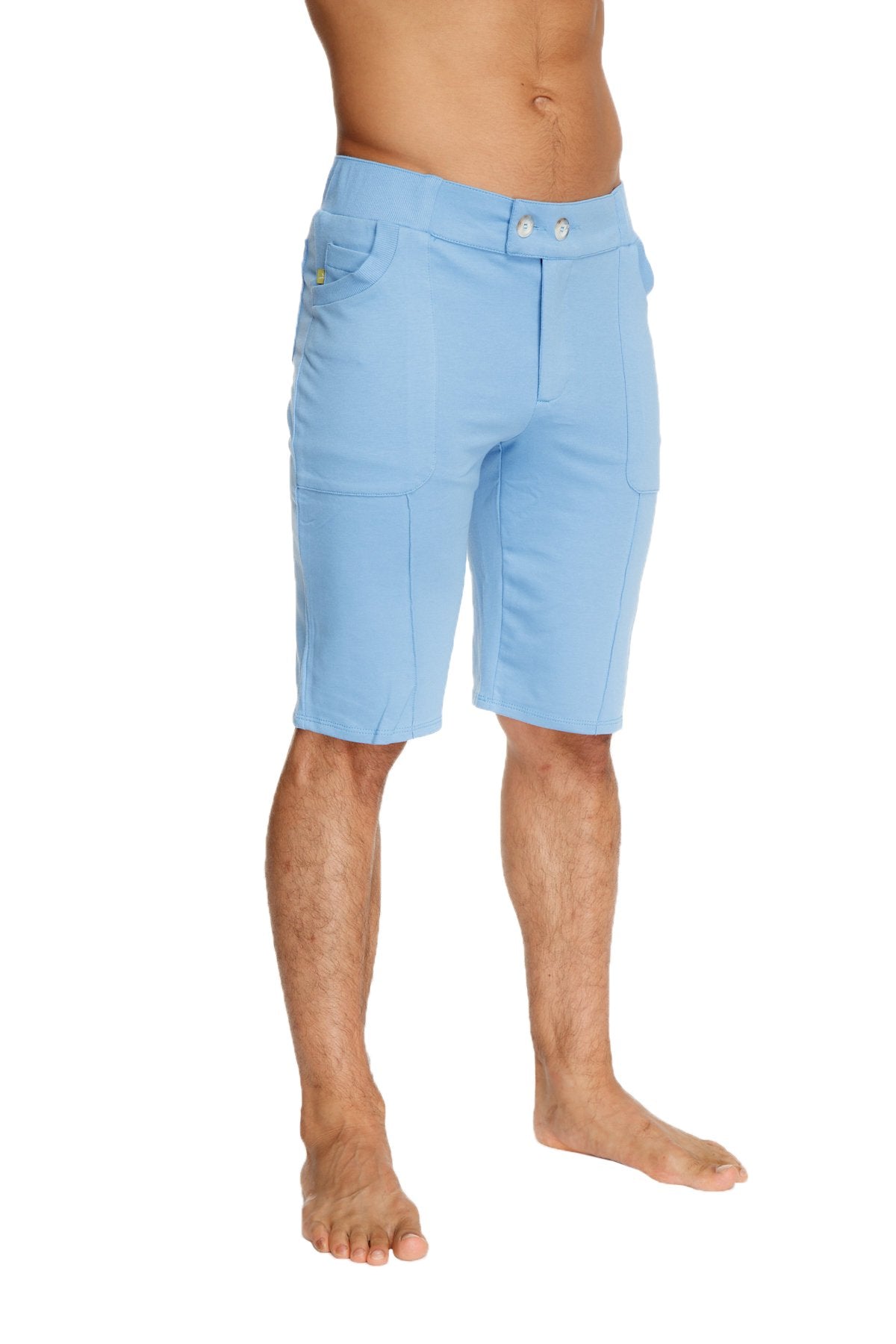 Urban tactical at home dress shorts in ice blue feature a buttoned waistband and multiple pockets on mid-thigh length