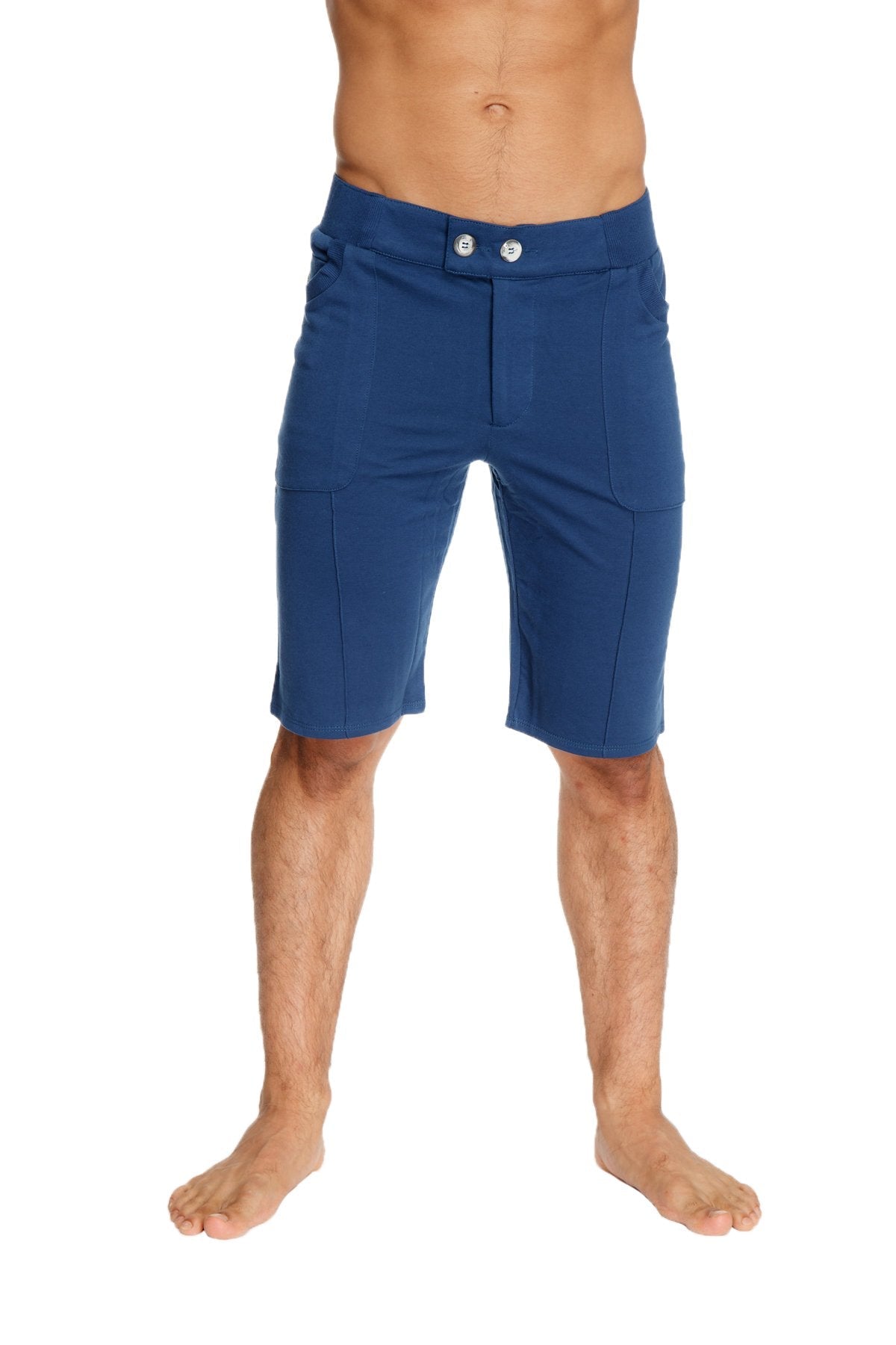Urban tactical at home dress shorts in royal blue with tailored fit silver buttons and subtle side pockets