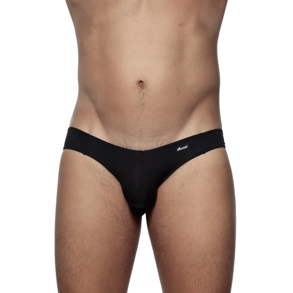 Black groovin underwear athletic v-cut bikini briefs with slim fit and offwhite embroidered waistband BV0102