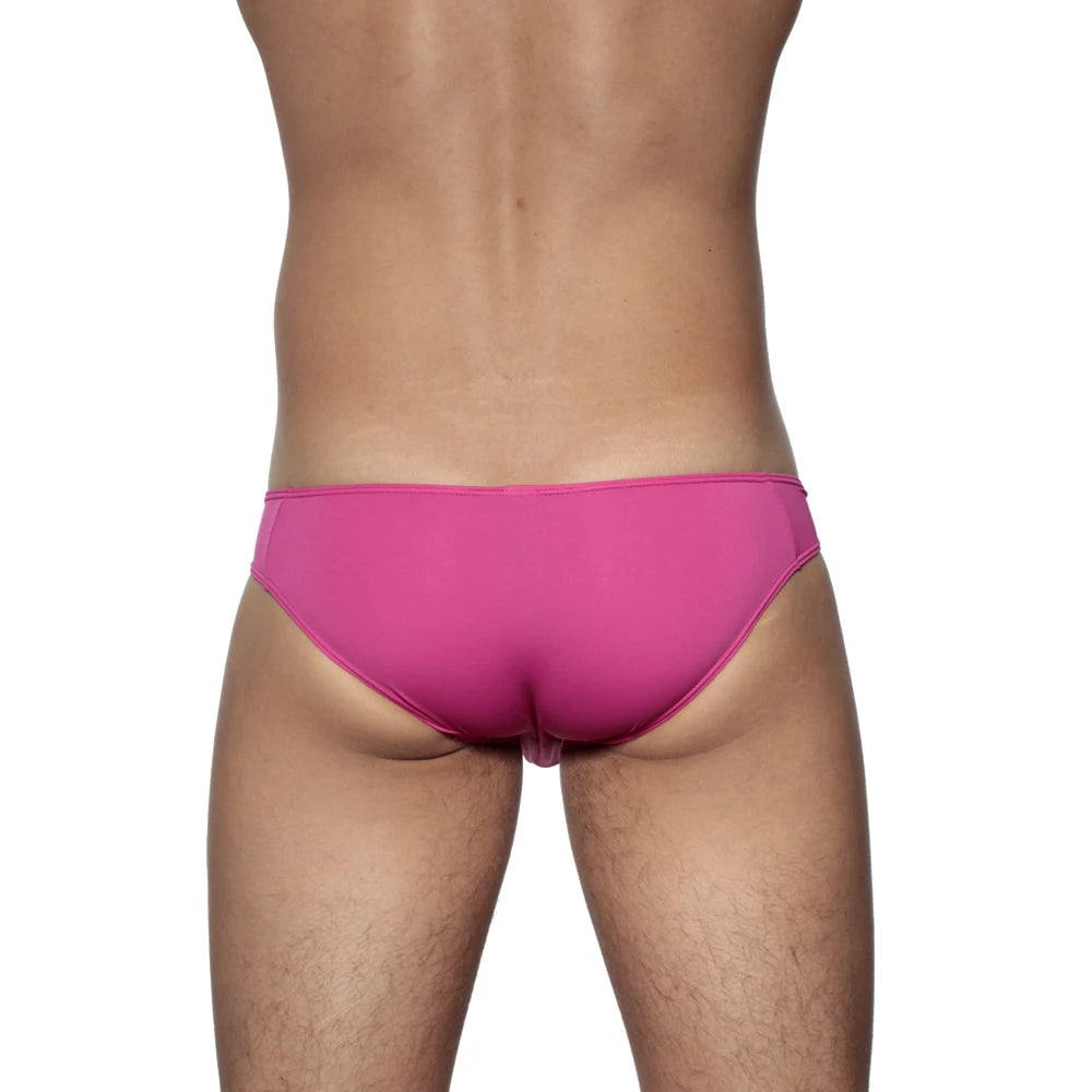 Bright pink groovin underwear athletic v-cut bikini brief with smooth form-fitting design in fuchsia pink color