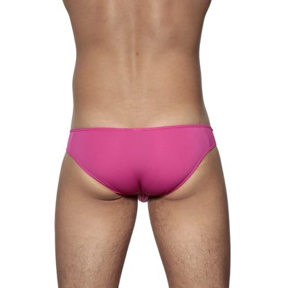 Bright pink groovin underwear athletic v-cut bikini brief with smooth form-fitting design in fuchsia pink color