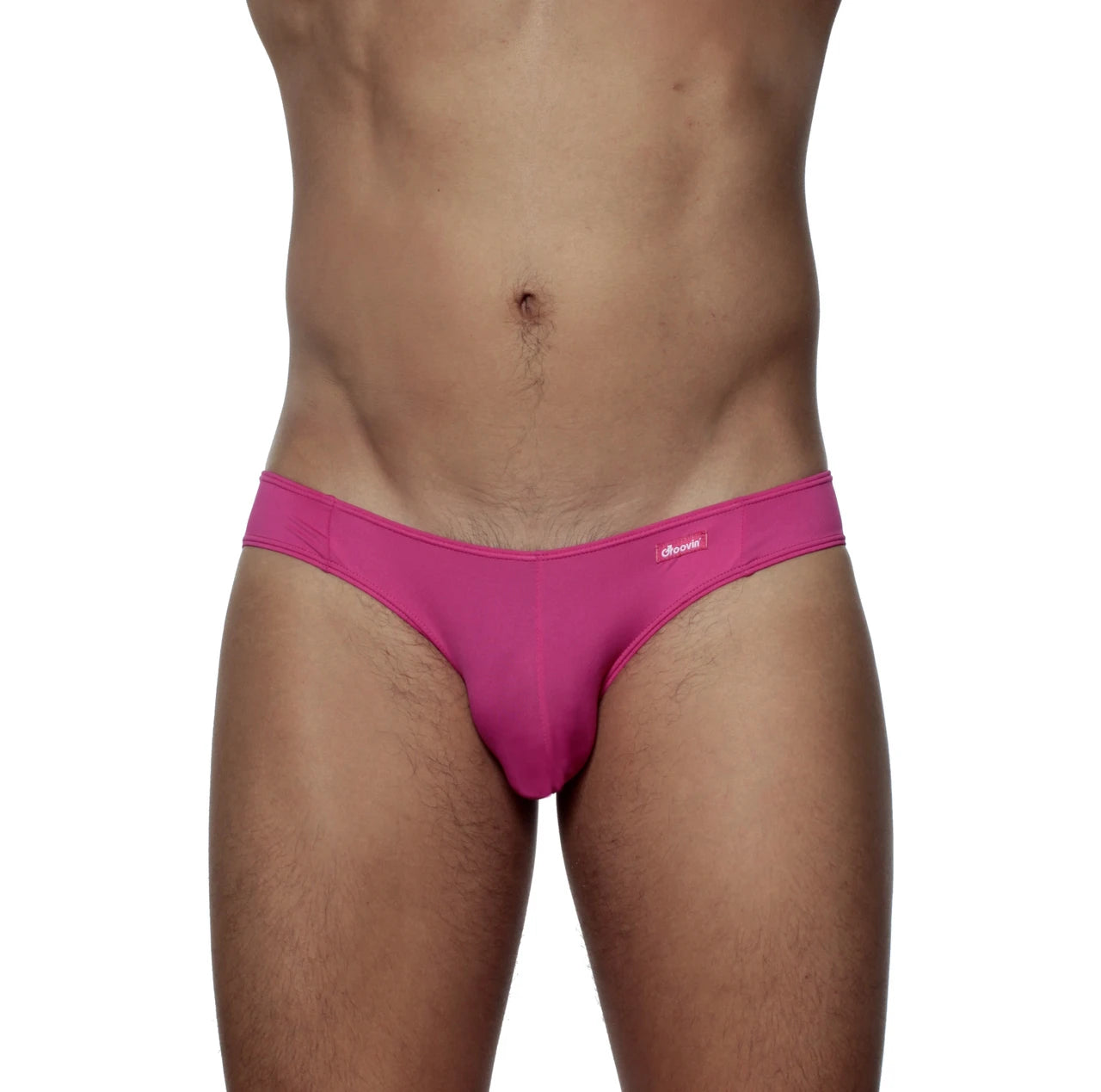Vibrant pink groovin underwear athletic v-cut bikini brief with sleek form-fitting design and subtle brand logo on waistband