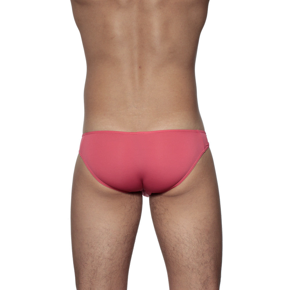 A sleek coral pink groovin underwear athletic v-cut bikini brief in smooth form-fitting fabric rouge red bv0115