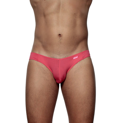 Bright pink sheer mesh groovin underwear athletic v-cut bikini briefs with snug fit and brand tag on waistband