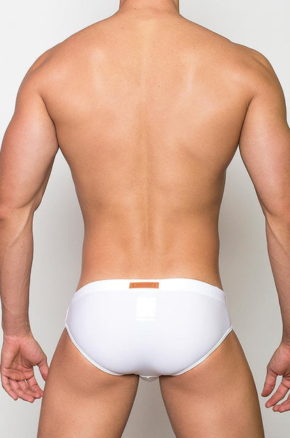White v10 core bikini briefs with a small orange label on the waistband in soft breathable fabric