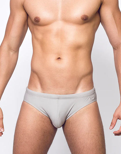 Gray v10 core bikini briefs featuring a subtle logo on the waistband made from soft breathable fabric